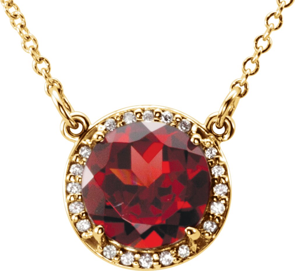 14K Yellow 6 mm Natural Mozambique Garnet & .04 CTW Natural Diamond 16" Necklace