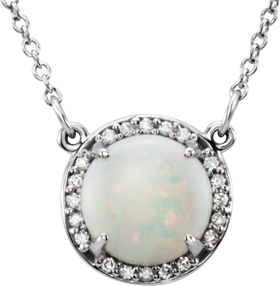 14K White 6 mm Round White Opal and .04 CTW Diamond 16 inch Necklace Ref 13127132