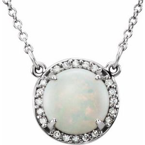 14K White 8 mm Round White Opal & .05 CTW Diamond 16" Necklace