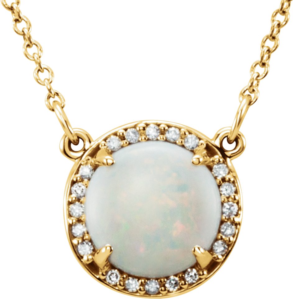 14K Yellow 8 mm Round White Opal and .05 CTW Diamond 16 inch Necklace Ref 11890668