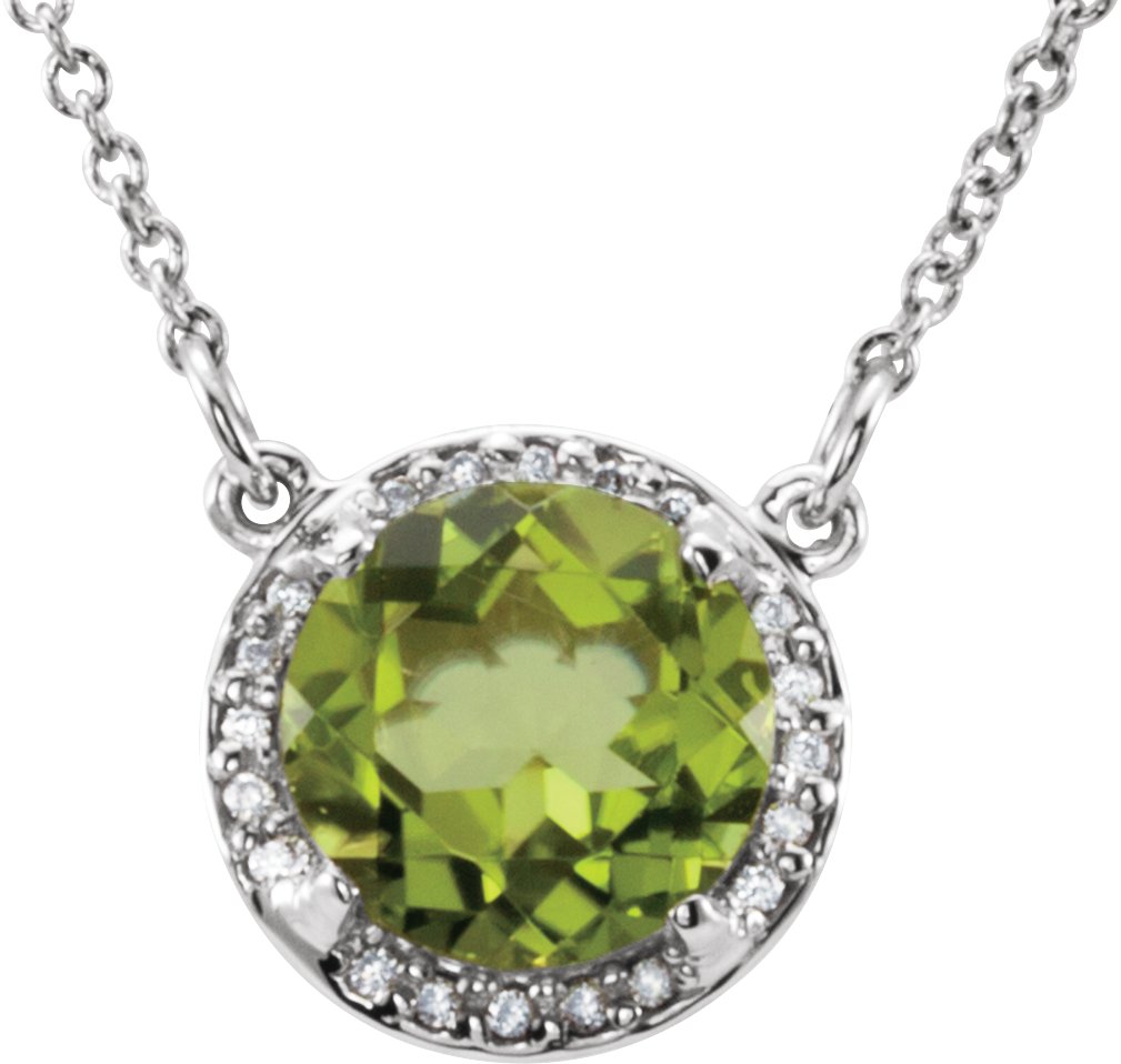 14K White 8 mm Round Peridot and .05 CTW Diamond 16 inch Necklace Ref 11891992