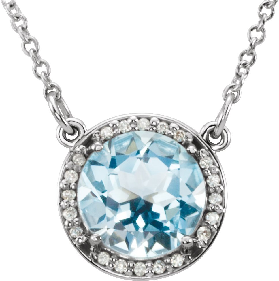 Platinum 7 mm Round Sky Blue Topaz and .04 CTW Diamond 16 inch Necklace Ref 13127185