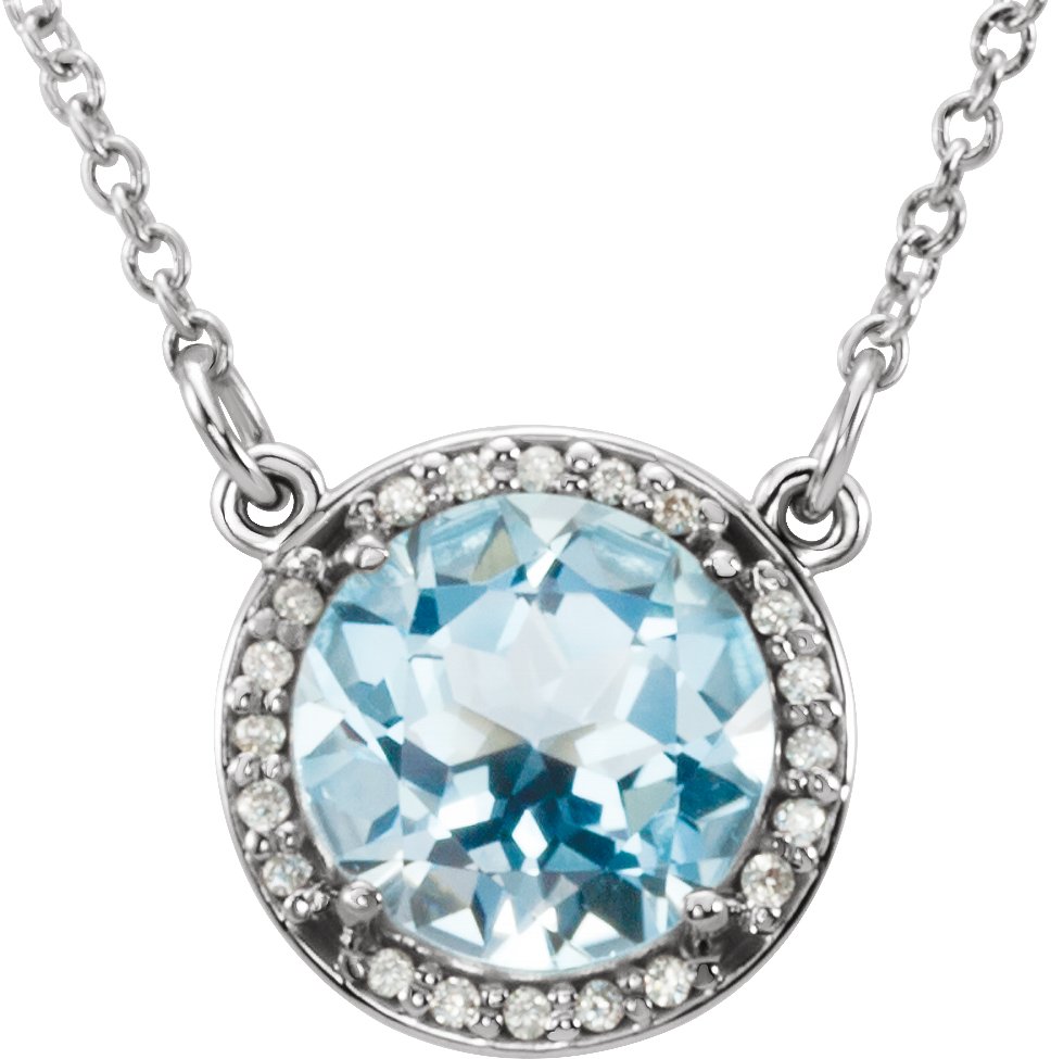 14K White 8 mm Round Sky Blue Topaz and .05 CTW Diamond 16 inch Necklace Ref 11890411