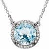 14K White 7 mm Round Sky Blue Topaz and .04 CTW Diamond 16 inch Necklace Ref 13127182