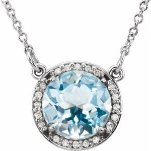 14K White 7 mm Round Sky Blue Topaz & .04 CTW Diamond 16" Necklace
