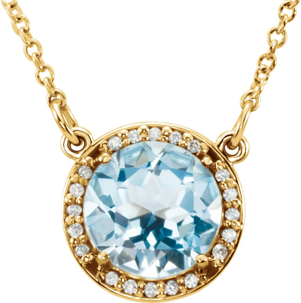 14K Yellow 8 mm Round Sky Blue Topaz and .05 CTW Diamond 16 inch Necklace Ref 11890409