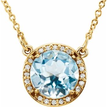 14K Yellow 6 mm Round Sky Blue Topaz and .04 CTW Diamond 16 inch Necklace Ref 13127118