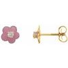 14K Yellow 2 mm Round Cubic Zirconia Youth Pink Enamel Flower Earrings Ref. 14967627