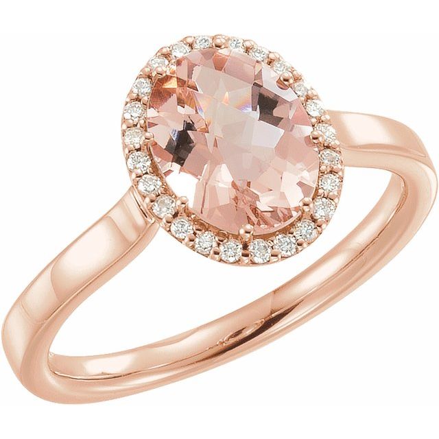 14K Rose Natural Pink Morganite & 1/8 CTW Natural Diamond Ring 