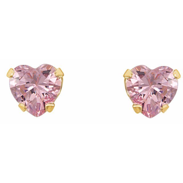 14K Yellow Imitation Pink Cubic Zirconia Youth Stud Earrings
