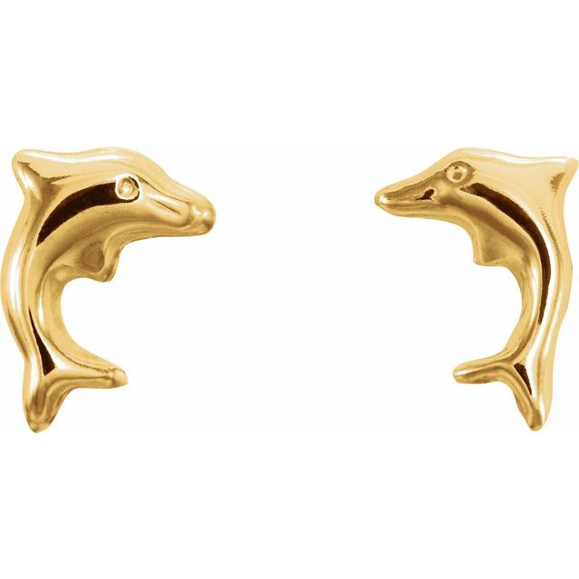 14K Yellow Dolphin Earrings