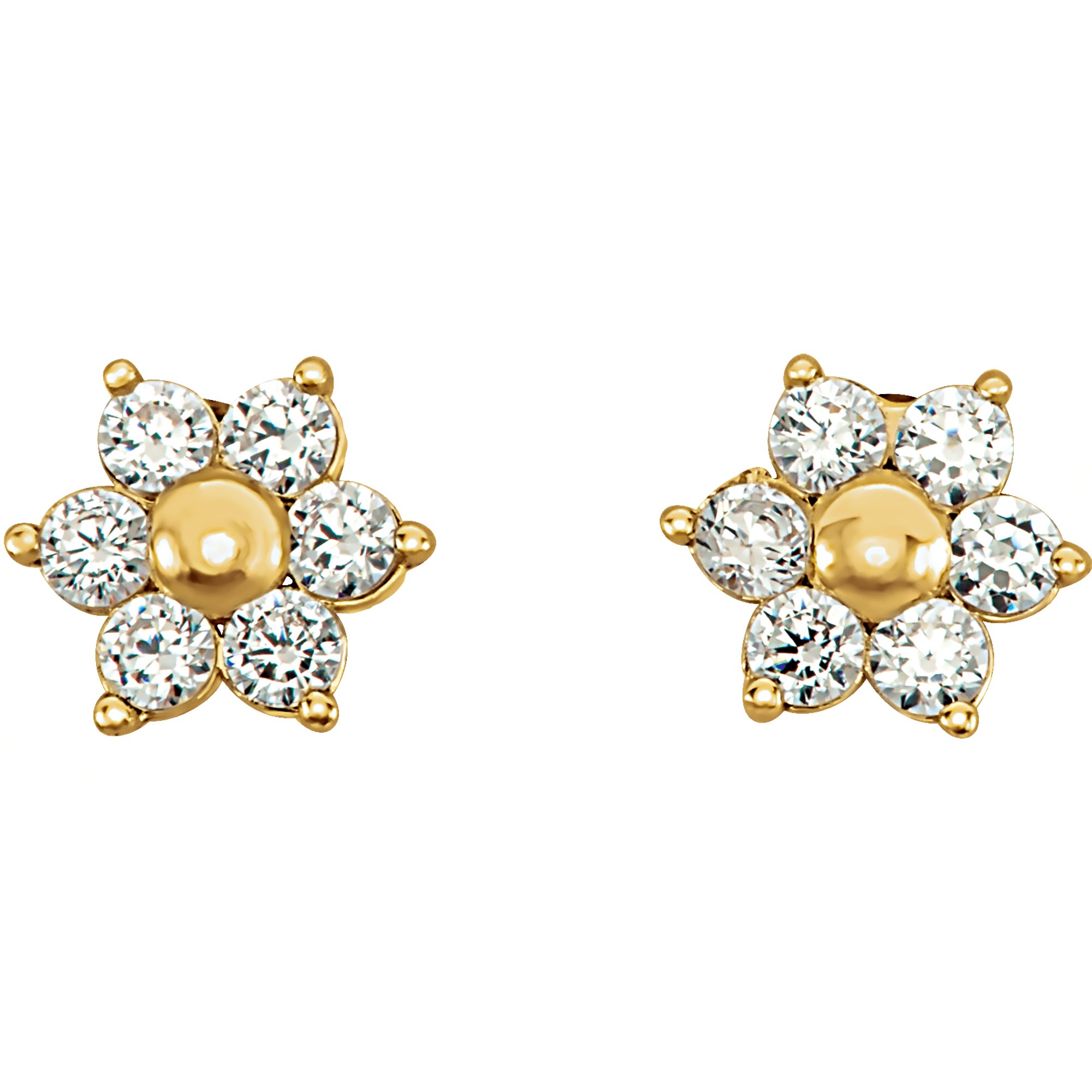 14K Yellow Imitation White Cubic Zirconia Youth Floral-Inspired Earrings