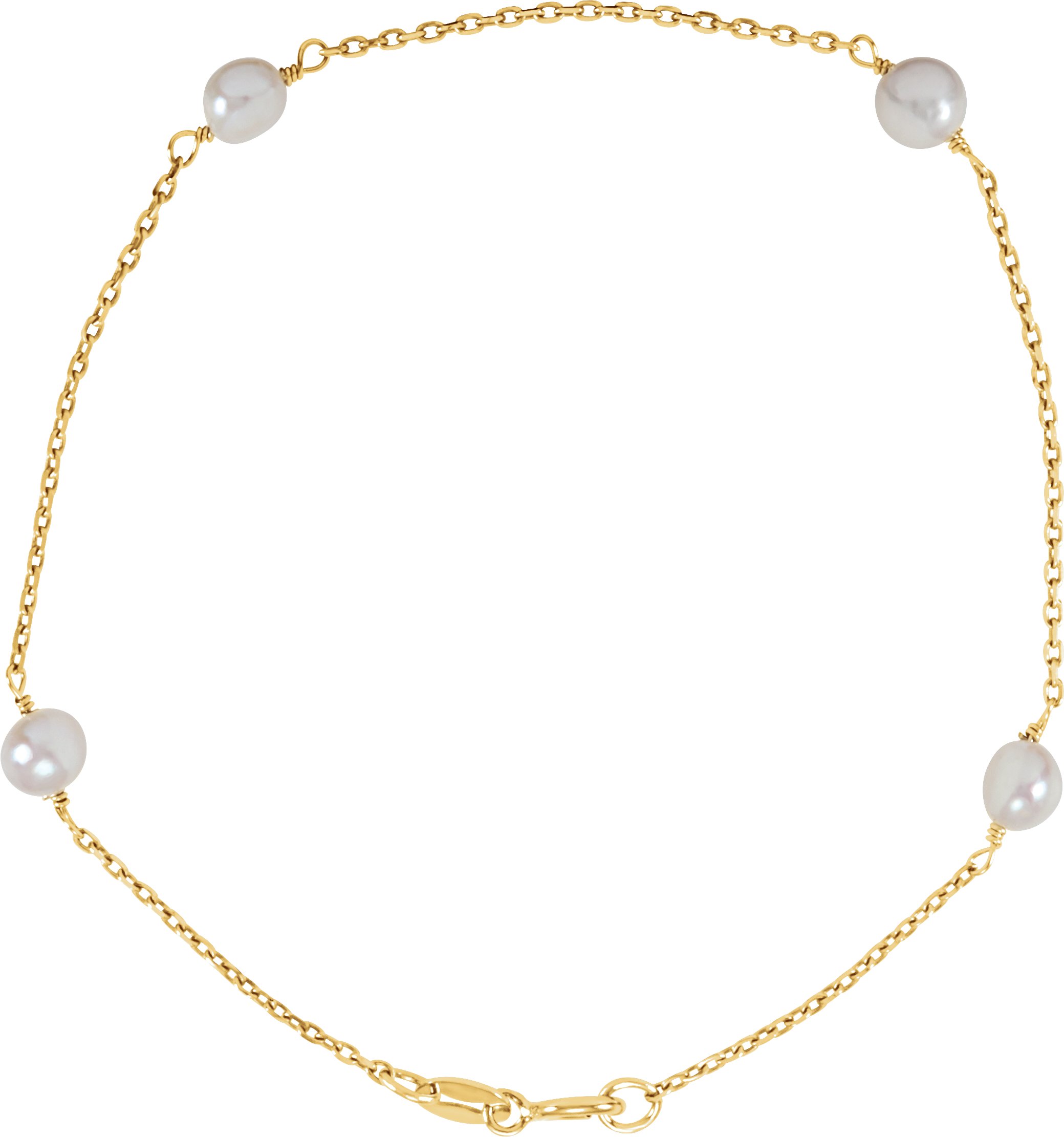 14K Yellow 4-4.5 mm Cultured White Freshwater Pearl 6" Bracelet
