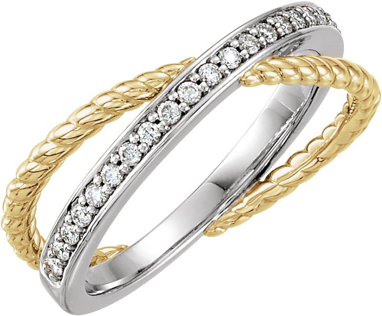 14K Yellow/White 1/5 CTW Diamond Criss-Cross Rope Ring