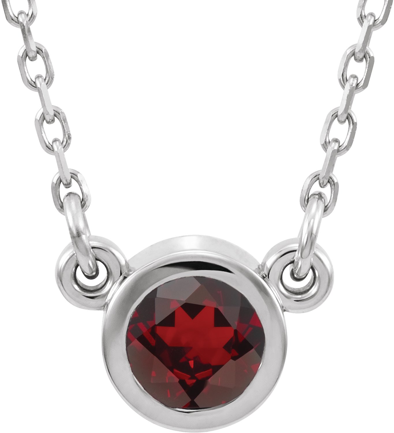 Sterling Silver 3 mm Round Imitation Garnet Bezel-Set Solitaire 16" Necklace