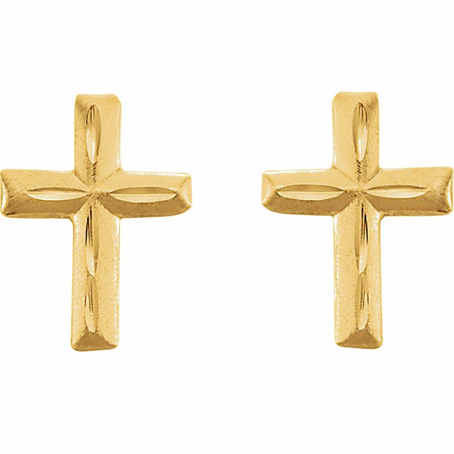 14K Yellow Cross Earrings 