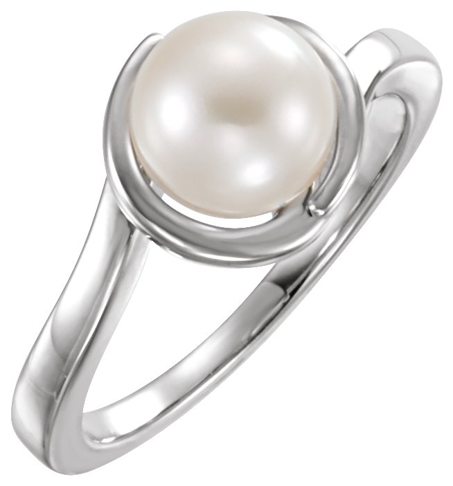 14K White Cultured White Freshwater Pearl Ring<br>(Size 7)