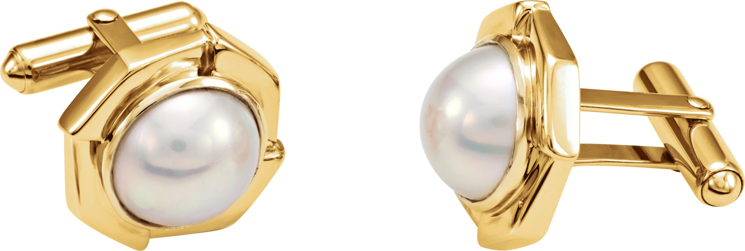 14K Yellow Mabé Cultured Pearl Cuff Links