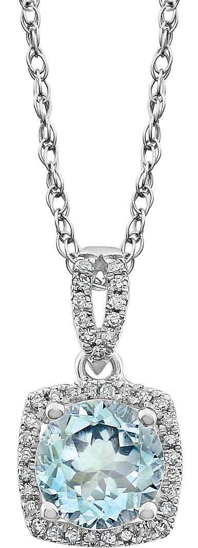 14K White Aquamarine & 1/8 CTW Diamond 18" Necklace
