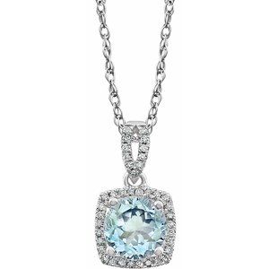 14K White Aquamarine & 1/8 CTW Diamond 18" Necklace