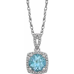 14K White Sky Blue Topaz & 1/8 CTW Diamond 18" Necklace