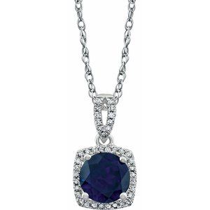 14K White Created Blue Sapphire & 1/8 CTW Diamond 18" Necklace