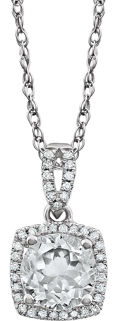14K White Created White Sapphire & 1/8 CTW Diamond 18" Necklace