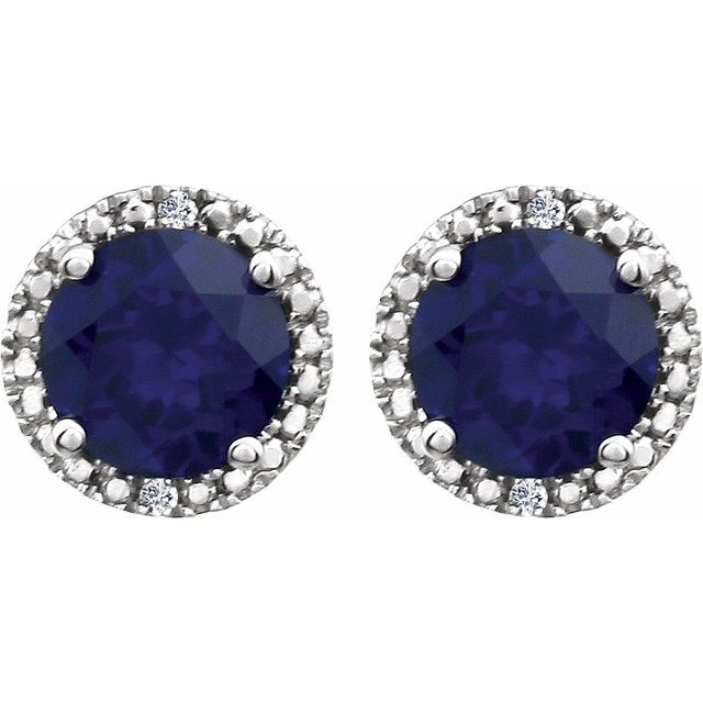 Sterling Silver Lab-Grown Blue Sapphire & .01 CTW Natural Diamond Earrings