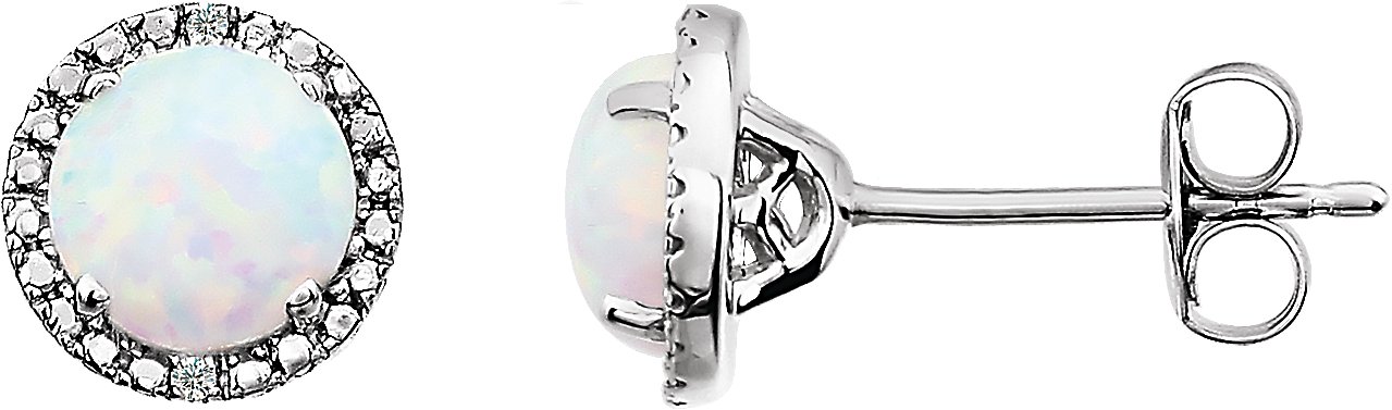 Sterling Silver Lab-Grown Opal & .01 CTW Natural Diamond Earrings