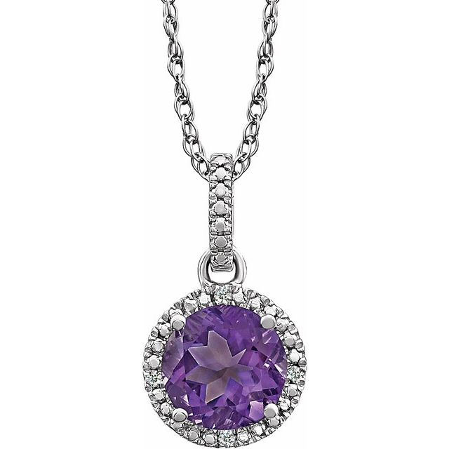 Sterling Silver Natural Amethyst & .01 CTW Natural Diamond 18" Necklace