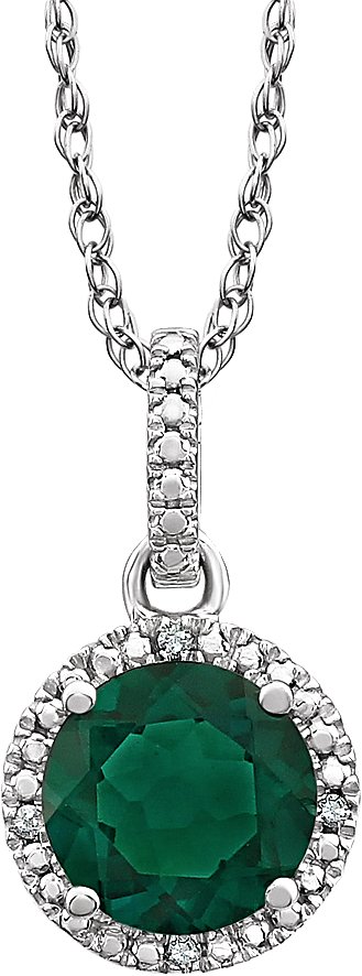 Sterling Silver Lab-Grown Emerald & .01 CTW Natural Diamond 18" Necklace