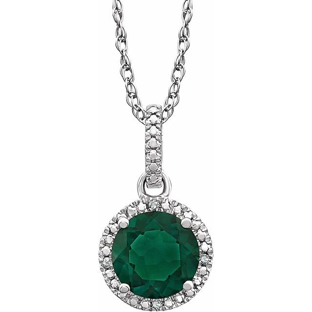 Sterling Silver Lab-Grown Emerald & .01 CTW Natural Diamond 18