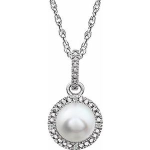 Sterling Silver Cultured White Freshwater Pearl & .01 CTW Natural Diamond 18" Necklace