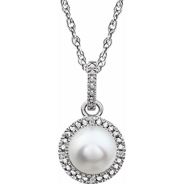 Sterling Silver Cultured White Freshwater Pearl & .01 CTW Natural Diamond 18 Necklace