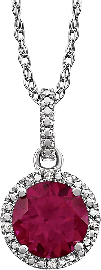 Sterling Silver Lab-Grown Ruby & .01 CTW Natural Diamond 18" Necklace