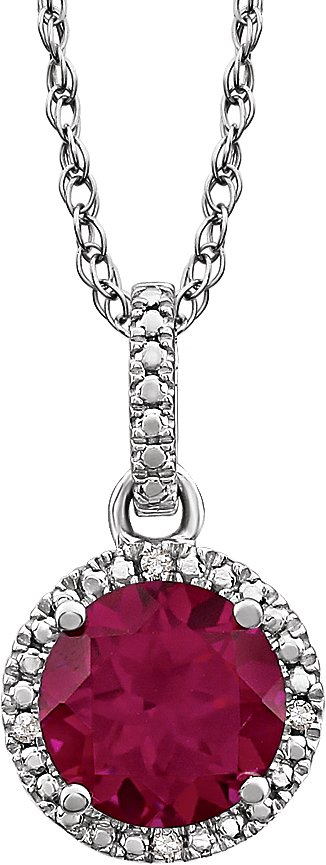 Sterling Silver Lab-Grown Ruby & .01 CTW Natural Diamond 18