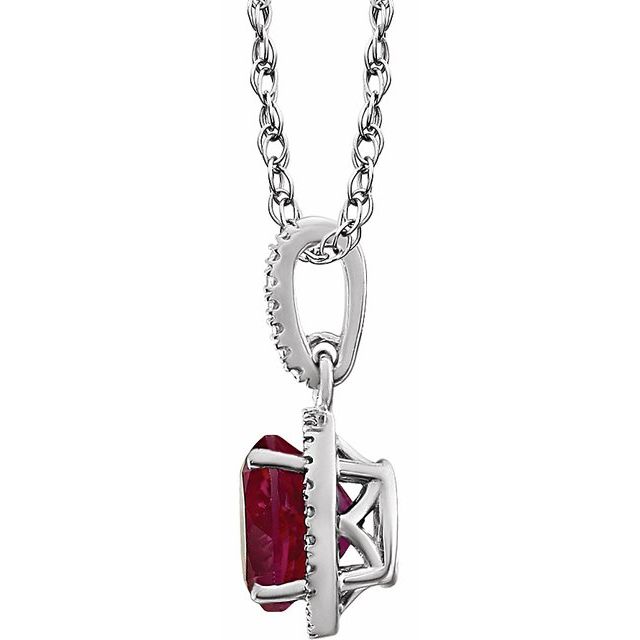 Sterling Silver Lab-Grown Ruby & .01 CTW Natural Diamond 18
