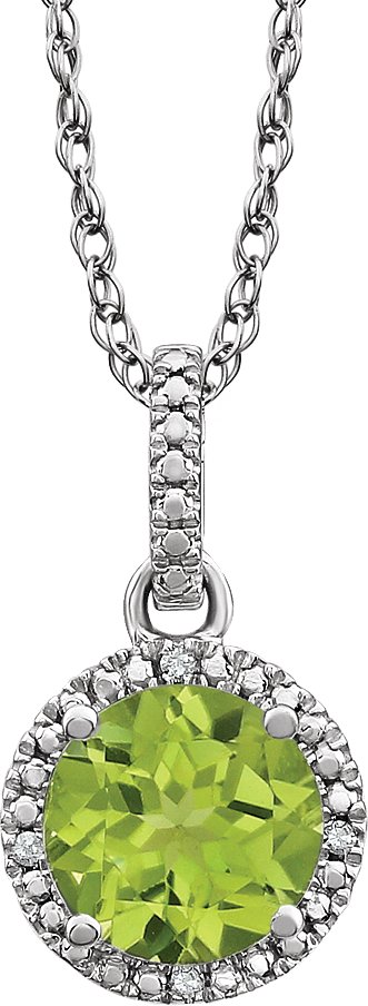 Sterling Silver Natural Peridot & .01 CTW Natural Diamond 18" Necklace
