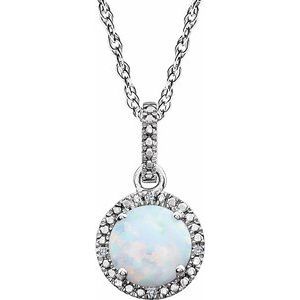 Sterling Silver Lab-Grown White Opal & .01 CTW Natural Diamond 18" Necklace