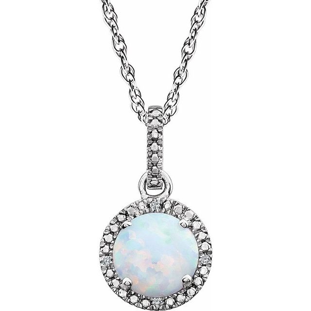 Sterling Silver Lab-Grown Opal & .01 CTW Natural Diamond 18