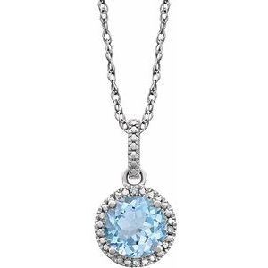 Sterling Silver Natural Sky Blue Topaz & .01 CTW Natural Diamond 18" Necklace