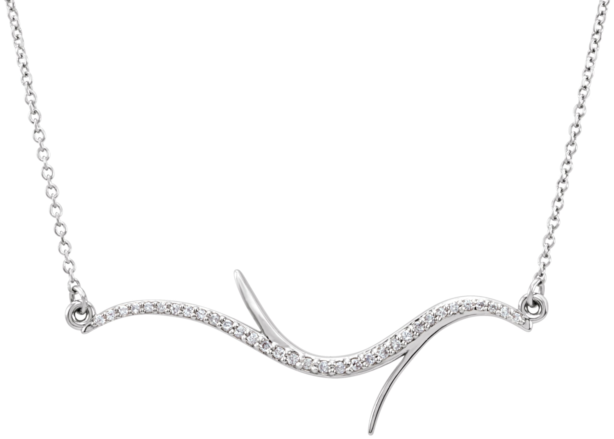 14K White 1/8 CTW Natural Diamond Freeform Bar 18" Necklace
