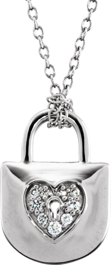 Sterling Silver 1/10 CTW Diamond Heart Lock 18" Necklace
