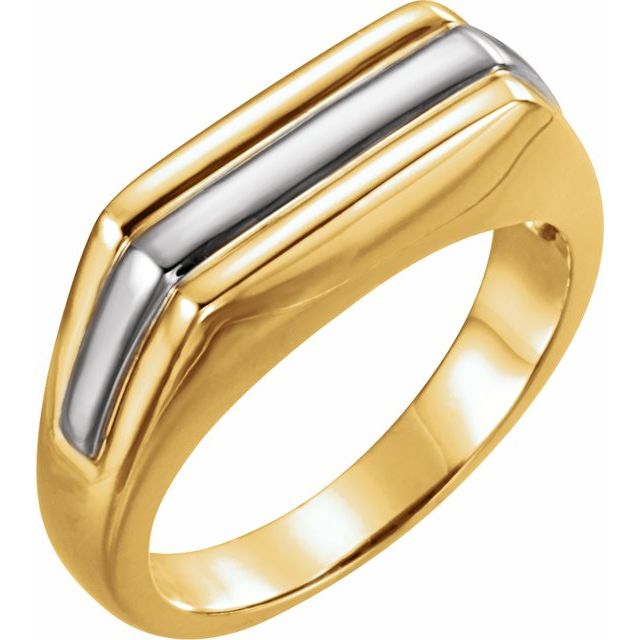 10K Yellow/White Grooved Bar Ring