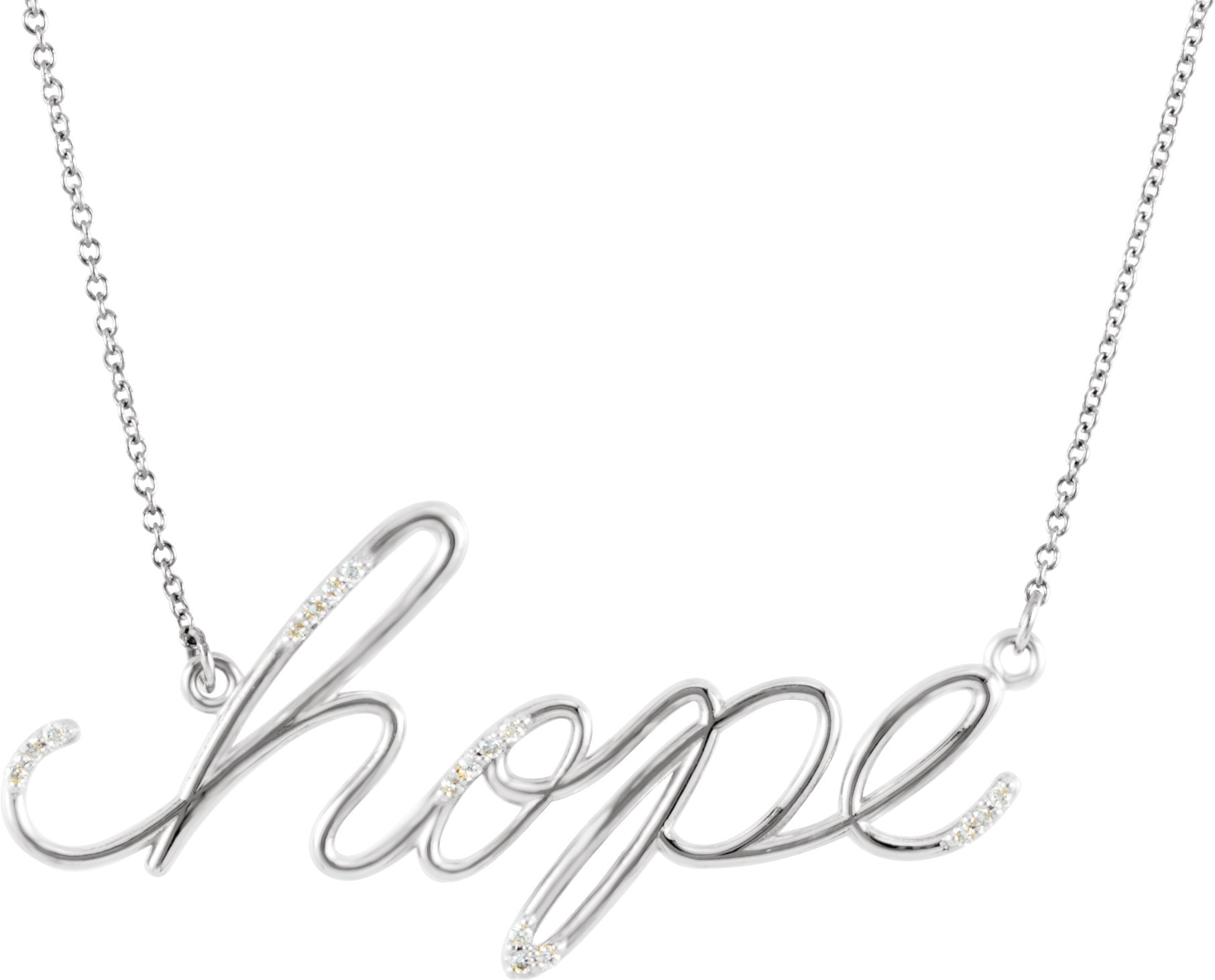 14K White .08 CTW Natural Diamond "Hope" Phrase 16 1/2” Necklace