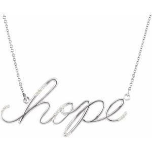 14K White .08 CTW Natural Diamond "Hope" Phrase 16 1/2” Necklace