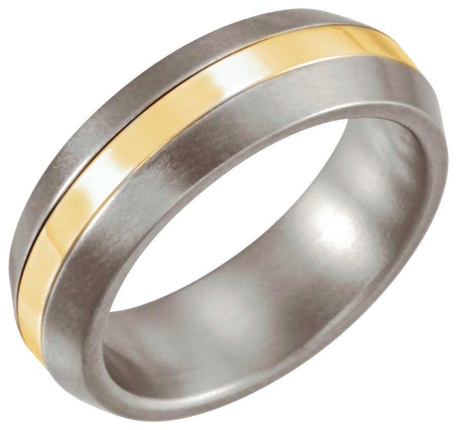 Titanium & 14K Yellow Inlay 6 mm Satin Finished Band Size 6 