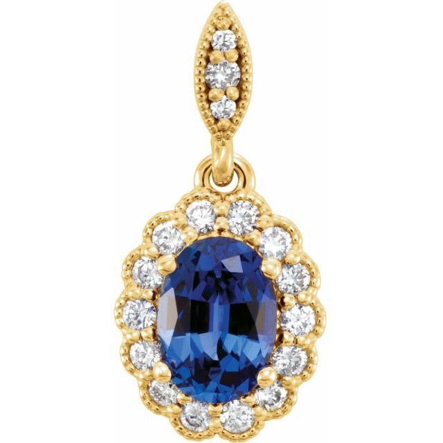 14K Yellow Lab-Grown Blue Sapphire & 1/5 CTW Natural Diamond Pendant
