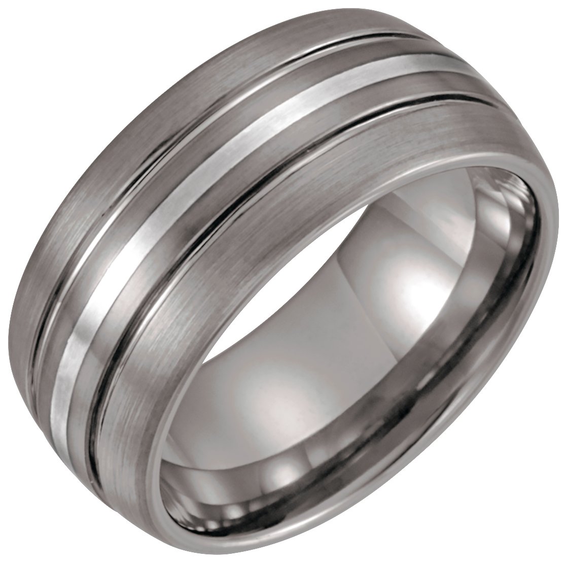 Tungsten & Sterling Silver 10 mm Grooved Band Size 13.5