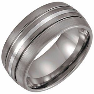 Tungsten & Sterling Silver 10 mm Grooved Band Size 13.5